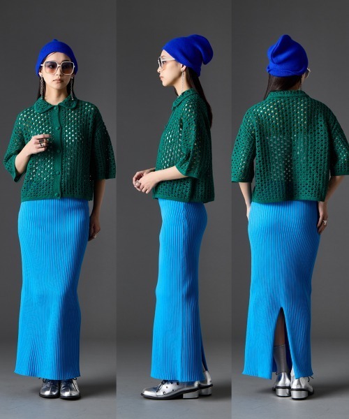 GEVS.（ジェイヴィス）の「【セットアップ対応】綿100％クロシェ風透かし編カーディガン＜大きいサイズ有＞GEVS.（カーディガン/ボレロ・レディース・ブラック/グリーン・L/M/5L/4L/3L/LL）」の5枚目の写真