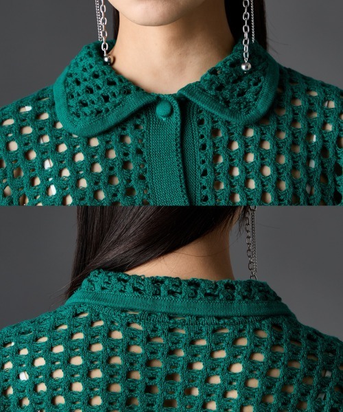 GEVS.（ジェイヴィス）の「【セットアップ対応】綿100％クロシェ風透かし編カーディガン＜大きいサイズ有＞GEVS.（カーディガン/ボレロ・レディース・ブラック/グリーン・L/M/5L/4L/3L/LL）」の6枚目の写真