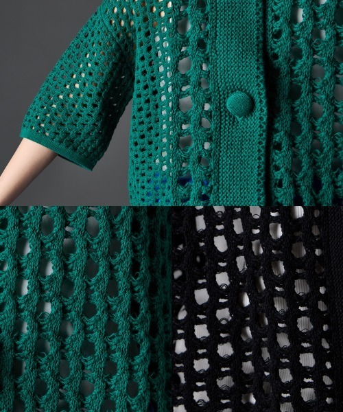 GEVS.（ジェイヴィス）の「【セットアップ対応】綿100％クロシェ風透かし編カーディガン＜大きいサイズ有＞GEVS.（カーディガン/ボレロ・レディース・ブラック/グリーン・L/M/5L/4L/3L/LL）」の7枚目の写真