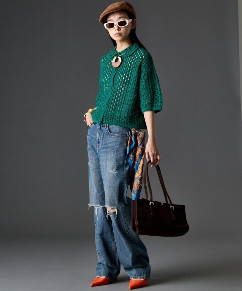 GEVS.（ジェイヴィス）の「【セットアップ対応】綿100％クロシェ風透かし編カーディガン＜大きいサイズ有＞GEVS.（カーディガン/ボレロ・レディース・ブラック/グリーン・L/M/5L/4L/3L/LL）」の18枚目の写真