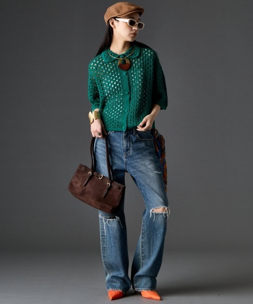 GEVS.（ジェイヴィス）の「【セットアップ対応】綿100％クロシェ風透かし編カーディガン＜大きいサイズ有＞GEVS.（カーディガン/ボレロ・レディース・ブラック/グリーン・L/M/5L/4L/3L/LL）」の9枚目の写真