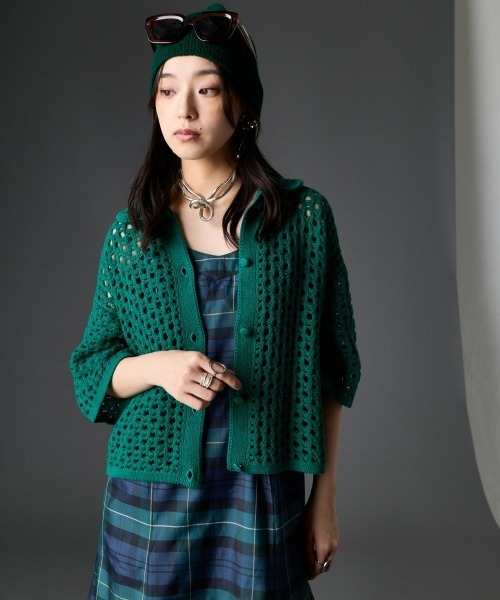 GEVS.（ジェイヴィス）の「【セットアップ対応】綿100％クロシェ風透かし編カーディガン＜大きいサイズ有＞GEVS.（カーディガン/ボレロ・レディース・ブラック/グリーン・L/M/5L/4L/3L/LL）」の13枚目の写真