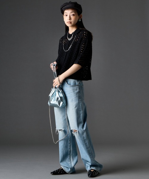 GEVS.（ジェイヴィス）の「【セットアップ対応】綿100％クロシェ風透かし編カーディガン＜大きいサイズ有＞GEVS.（カーディガン/ボレロ・レディース・ブラック/グリーン・L/M/5L/4L/3L/LL）」の21枚目の写真