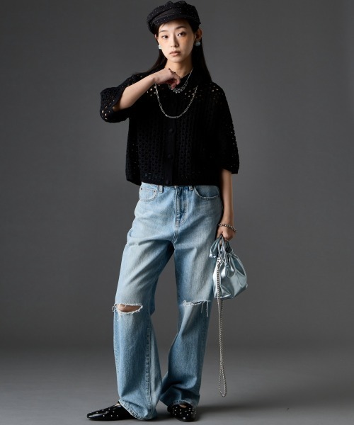 GEVS.（ジェイヴィス）の「【セットアップ対応】綿100％クロシェ風透かし編カーディガン＜大きいサイズ有＞GEVS.（カーディガン/ボレロ・レディース・ブラック/グリーン・L/M/5L/4L/3L/LL）」の22枚目の写真