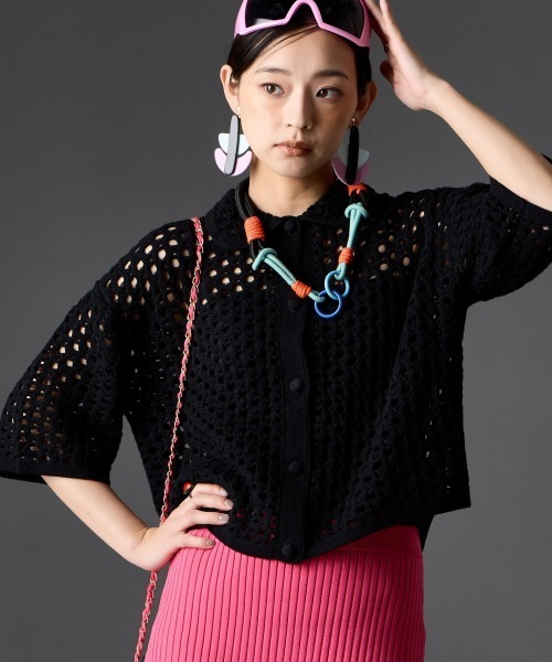 GEVS.（ジェイヴィス）の「【セットアップ対応】綿100％クロシェ風透かし編カーディガン＜大きいサイズ有＞GEVS.（カーディガン/ボレロ・レディース・ブラック/グリーン・L/M/5L/4L/3L/LL）」の15枚目の写真