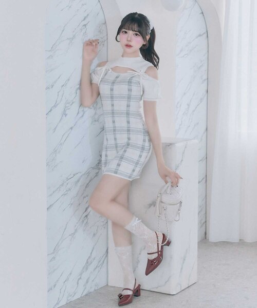 【Belle Charme】2way Check Knit Onepiece