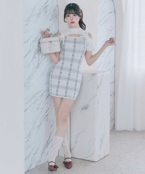 Belle Charme（ベルシャルム）の「【Belle Charme】2way Check Knit Onepiece（ワンピース・レディース・オフホワイト/ブラック/ピンク・FREE）」の5枚目の写真