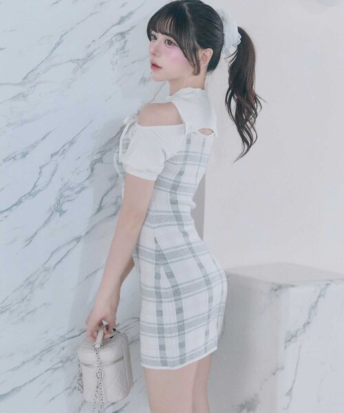 Belle Charme（ベルシャルム）の「【Belle Charme】2way Check Knit Onepiece（ワンピース・レディース・オフホワイト/ブラック/ピンク・FREE）」の6枚目の写真