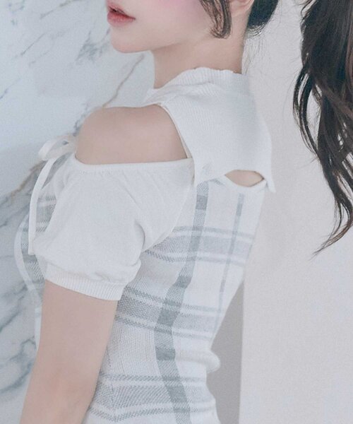 Belle Charme（ベルシャルム）の「【Belle Charme】2way Check Knit Onepiece（ワンピース・レディース・オフホワイト/ブラック/ピンク・FREE）」の8枚目の写真