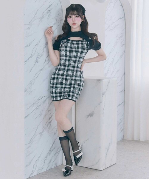 Belle Charme（ベルシャルム）の「【Belle Charme】2way Check Knit Onepiece（ワンピース・レディース・オフホワイト/ブラック/ピンク・FREE）」の10枚目の写真