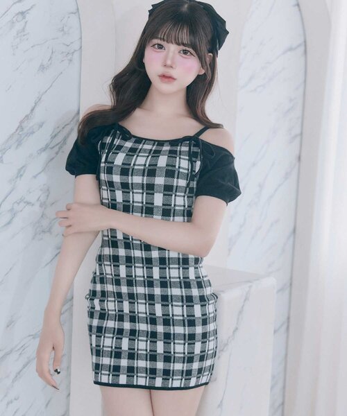 Belle Charme（ベルシャルム）の「【Belle Charme】2way Check Knit Onepiece（ワンピース・レディース・オフホワイト/ブラック/ピンク・FREE）」の11枚目の写真
