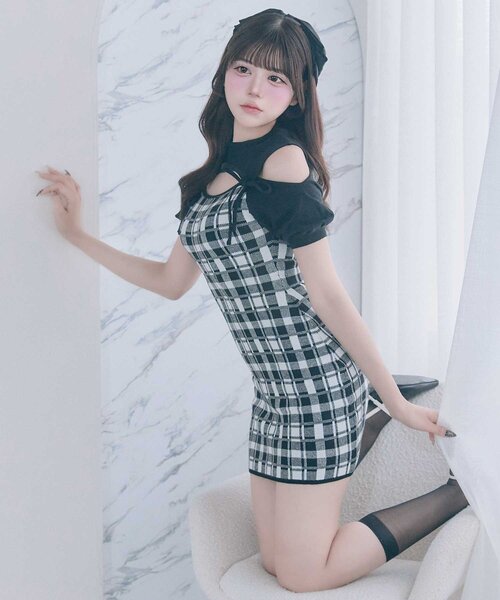 Belle Charme（ベルシャルム）の「【Belle Charme】2way Check Knit Onepiece（ワンピース・レディース・オフホワイト/ブラック/ピンク・FREE）」の12枚目の写真