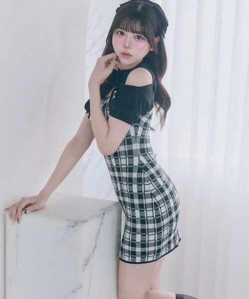 Belle Charme（ベルシャルム）の「【Belle Charme】2way Check Knit Onepiece（ワンピース・レディース・オフホワイト/ブラック/ピンク・FREE）」の13枚目の写真
