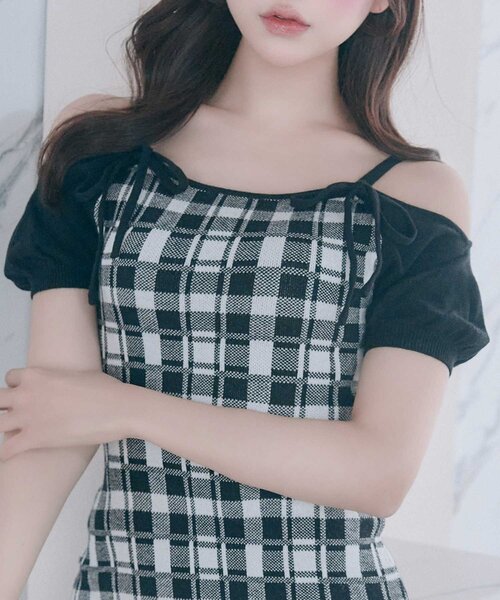 Belle Charme（ベルシャルム）の「【Belle Charme】2way Check Knit Onepiece（ワンピース・レディース・オフホワイト/ブラック/ピンク・FREE）」の14枚目の写真