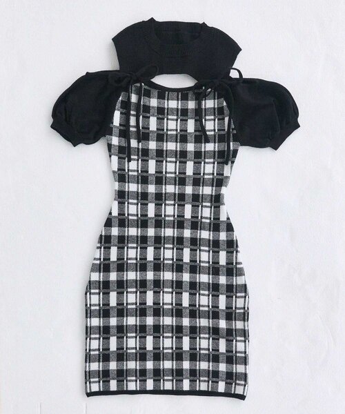 Belle Charme（ベルシャルム）の「【Belle Charme】2way Check Knit Onepiece（ワンピース・レディース・オフホワイト/ブラック/ピンク・FREE）」の16枚目の写真