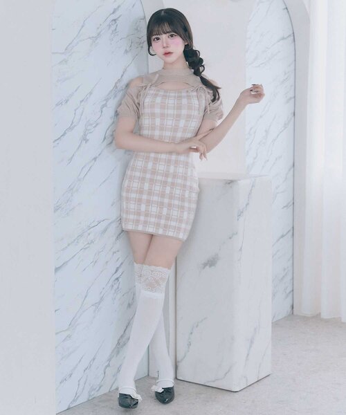 Belle Charme（ベルシャルム）の「【Belle Charme】2way Check Knit Onepiece（ワンピース・レディース・オフホワイト/ブラック/ピンク・FREE）」の18枚目の写真