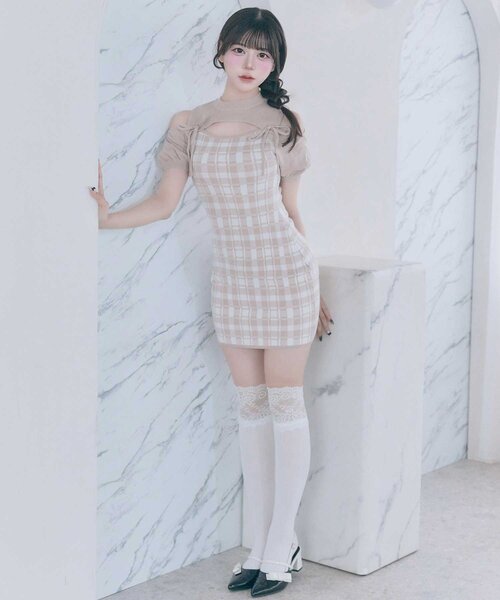 Belle Charme（ベルシャルム）の「【Belle Charme】2way Check Knit Onepiece（ワンピース・レディース・オフホワイト/ブラック/ピンク・FREE）」の19枚目の写真