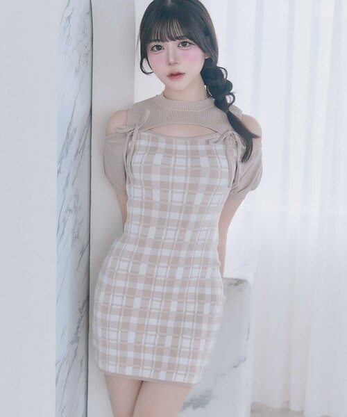 Belle Charme（ベルシャルム）の「【Belle Charme】2way Check Knit Onepiece（ワンピース・レディース・オフホワイト/ブラック/ピンク・FREE）」の20枚目の写真