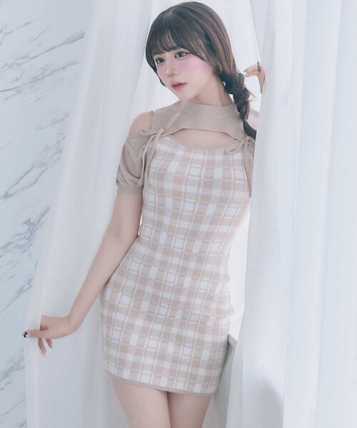 Belle Charme（ベルシャルム）の「【Belle Charme】2way Check Knit Onepiece（ワンピース・レディース・オフホワイト/ブラック/ピンク・FREE）」の21枚目の写真