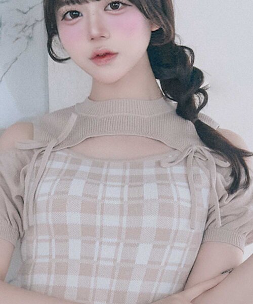 Belle Charme（ベルシャルム）の「【Belle Charme】2way Check Knit Onepiece（ワンピース・レディース・オフホワイト/ブラック/ピンク・FREE）」の22枚目の写真
