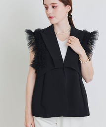 PICCIN PERLA（ピッチンペルラ）の「チュールフリルスリーブ2WAYジレ（ベスト）」