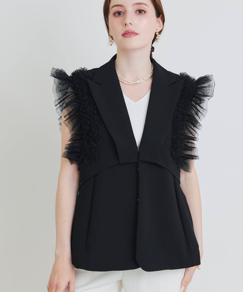 PICCIN PERLA(ピッチンペルラ)の「チュールフリルスリーブ2WAYジレ(ベスト・レディース・ブラック/オフホワイト・M)」の14枚目の写真