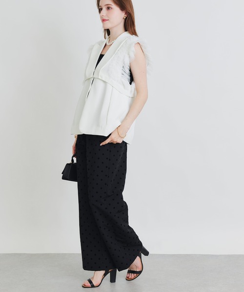PICCIN PERLA(ピッチンペルラ)の「チュールフリルスリーブ2WAYジレ(ベスト・レディース・ブラック/オフホワイト・M)」の8枚目の写真