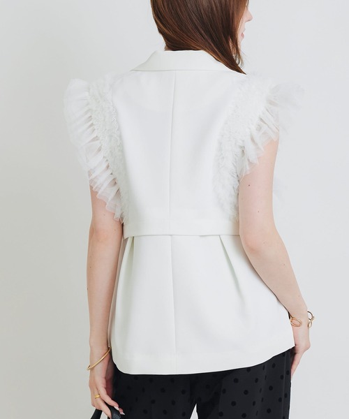 PICCIN PERLA(ピッチンペルラ)の「チュールフリルスリーブ2WAYジレ(ベスト・レディース・ブラック/オフホワイト・M)」の5枚目の写真
