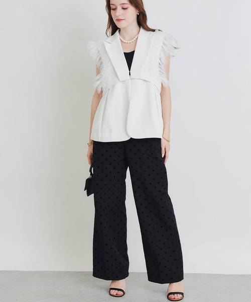 PICCIN PERLA(ピッチンペルラ)の「チュールフリルスリーブ2WAYジレ(ベスト・レディース・ブラック/オフホワイト・M)」の7枚目の写真