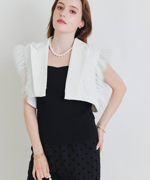 PICCIN PERLA(ピッチンペルラ)の「チュールフリルスリーブ2WAYジレ(ベスト・レディース・ブラック/オフホワイト・M)」の10枚目の写真