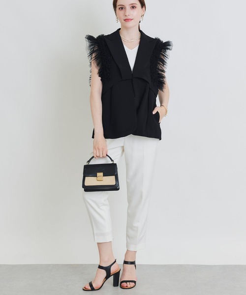 PICCIN PERLA(ピッチンペルラ)の「チュールフリルスリーブ2WAYジレ(ベスト・レディース・ブラック/オフホワイト・M)」の18枚目の写真