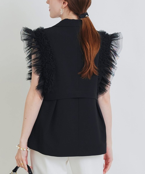 PICCIN PERLA(ピッチンペルラ)の「チュールフリルスリーブ2WAYジレ(ベスト・レディース・ブラック/オフホワイト・M)」の16枚目の写真