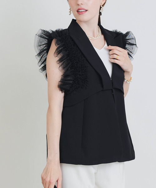 PICCIN PERLA(ピッチンペルラ)の「チュールフリルスリーブ2WAYジレ(ベスト・レディース・ブラック/オフホワイト・M)」の17枚目の写真