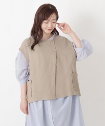 コットン楊柳 Wガーゼ前開きベスト