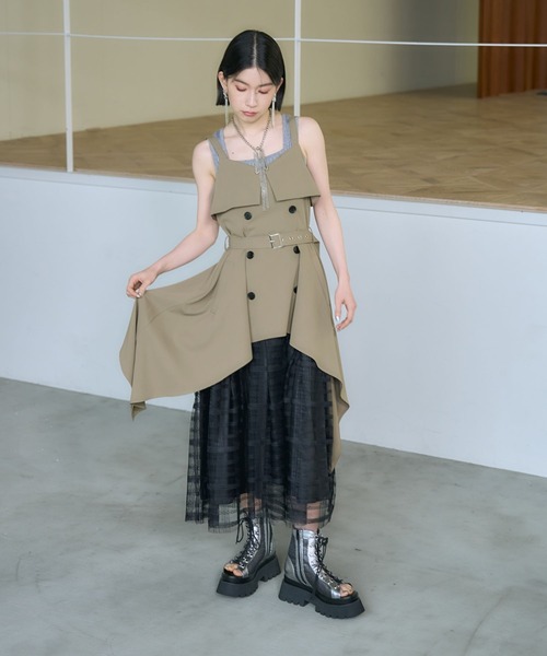 HARE（ハレ）の「レースレイヤートレンチキャミワンピース(HARE)（ワンピース・レディース・ブラック/ネイビー/ベージュ・FREE）」の3枚目の写真