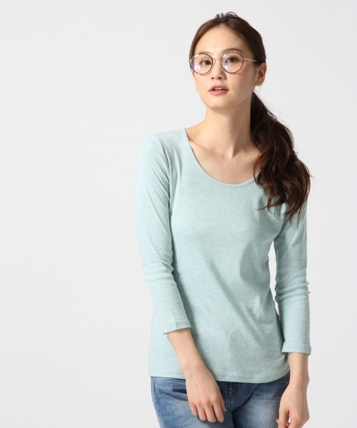 GLOBAL WORK(グローバルワーク)の「スーピマUネック9分袖/708293(Tシャツ/カットソー・レディース・ホワイト/ライトグリーン/ネイビー/その他/ライトグレー・SMALL/LARGE/MEDIUM)」の1枚目の写真