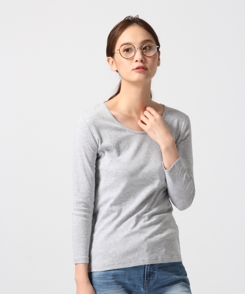 GLOBAL WORK(グローバルワーク)の「スーピマUネック9分袖/708293(Tシャツ/カットソー・レディース・ホワイト/ライトグリーン/ネイビー/その他/ライトグレー・SMALL/LARGE/MEDIUM)」の3枚目の写真