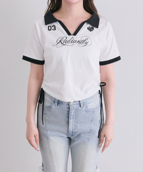 OLIVE des OLIVE(オリーブデオリーブ)の「レーストリムゲームシャツ(Tシャツ/カットソー・レディース・オフホワイト/ピンク/ブラック・FREE)」の13枚目の写真