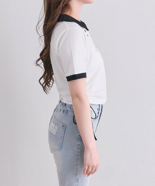 OLIVE des OLIVE(オリーブデオリーブ)の「レーストリムゲームシャツ(Tシャツ/カットソー・レディース・オフホワイト/ピンク/ブラック・FREE)」の14枚目の写真