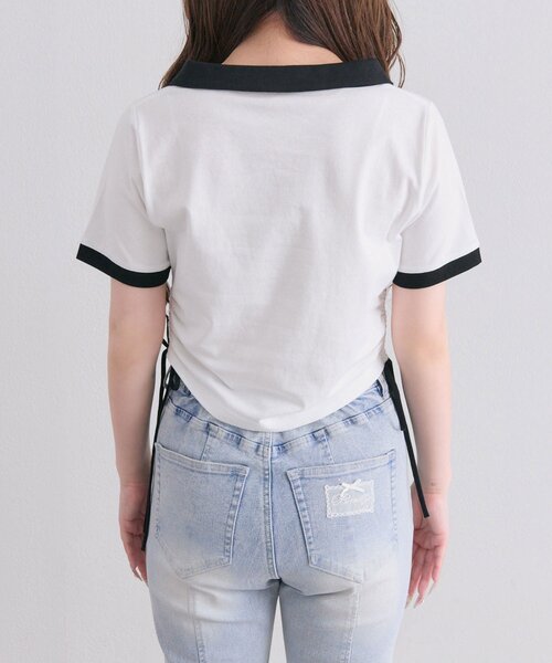 OLIVE des OLIVE(オリーブデオリーブ)の「レーストリムゲームシャツ(Tシャツ/カットソー・レディース・オフホワイト/ピンク/ブラック・FREE)」の15枚目の写真