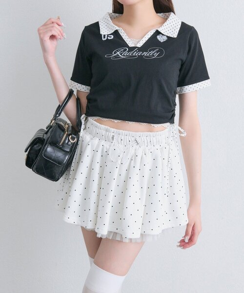 OLIVE des OLIVE(オリーブデオリーブ)の「レーストリムゲームシャツ(Tシャツ/カットソー・レディース・オフホワイト/ピンク/ブラック・FREE)」の21枚目の写真