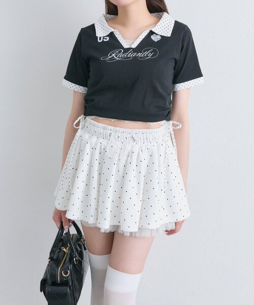 OLIVE des OLIVE(オリーブデオリーブ)の「レーストリムゲームシャツ(Tシャツ/カットソー・レディース・オフホワイト/ピンク/ブラック・FREE)」の22枚目の写真