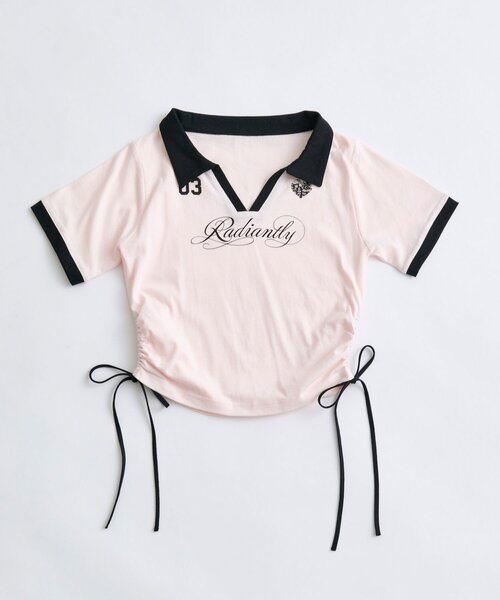 OLIVE des OLIVE(オリーブデオリーブ)の「レーストリムゲームシャツ(Tシャツ/カットソー・レディース・オフホワイト/ピンク/ブラック・FREE)」の12枚目の写真