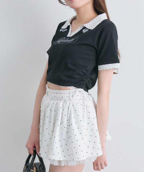 OLIVE des OLIVE(オリーブデオリーブ)の「レーストリムゲームシャツ(Tシャツ/カットソー・レディース・オフホワイト/ピンク/ブラック・FREE)」の10枚目の写真