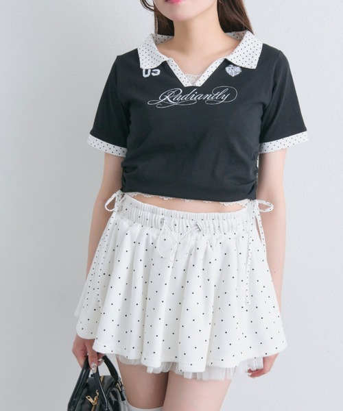 OLIVE des OLIVE(オリーブデオリーブ)の「レーストリムゲームシャツ(Tシャツ/カットソー・レディース・オフホワイト/ピンク/ブラック・FREE)」の5枚目の写真
