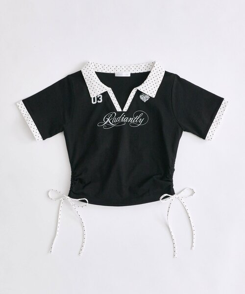 OLIVE des OLIVE(オリーブデオリーブ)の「レーストリムゲームシャツ(Tシャツ/カットソー・レディース・オフホワイト/ピンク/ブラック・FREE)」の4枚目の写真