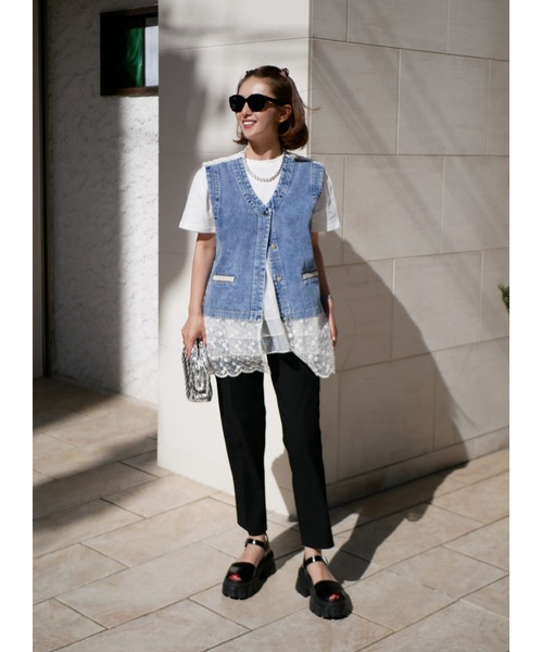 BeBeoD（べベッド）の「シアーレースレイヤードデニムベスト（ベスト・レディース・B/A・フリー）」の7枚目の写真