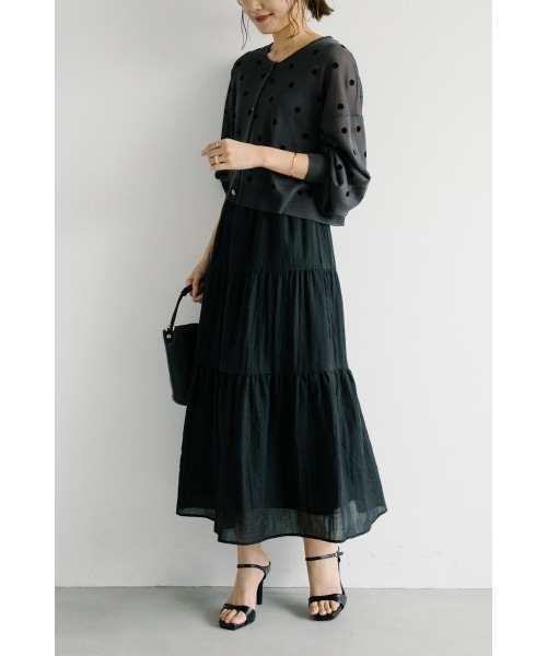 M.deux(エムドゥ)の「フロッキードットシアーカーデ(カーディガン/ボレロ・レディース・ブラック/チャコールグレー・MEDIUM)」の5枚目の写真