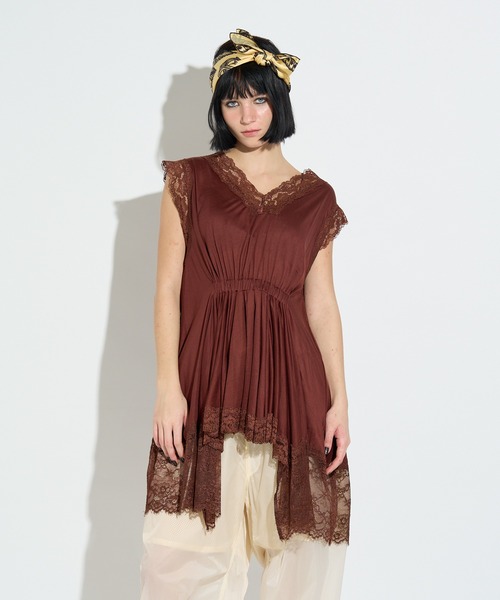anna sui nyc(アナ スイ エヌ ワイ シー)の「イレギュラーへムドールチュニック(ワンピース・レディース・ブラウン/ブラック/ピンク・FREE)」の5枚目の写真