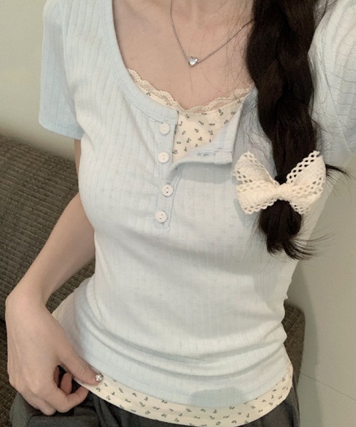 mielu（ミエル）の「リブレイヤードデザイントップス（ニット/セーター・レディース・ブルー/アイボリー・LARGE/MEDIUM）」の10枚目の写真